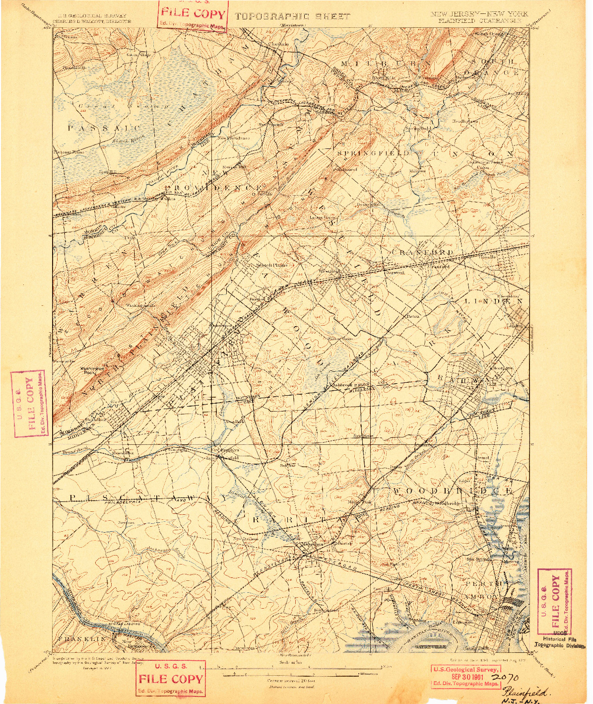 USGS 1:62500-SCALE QUADRANGLE FOR PLAINFIELD, NJ 1898