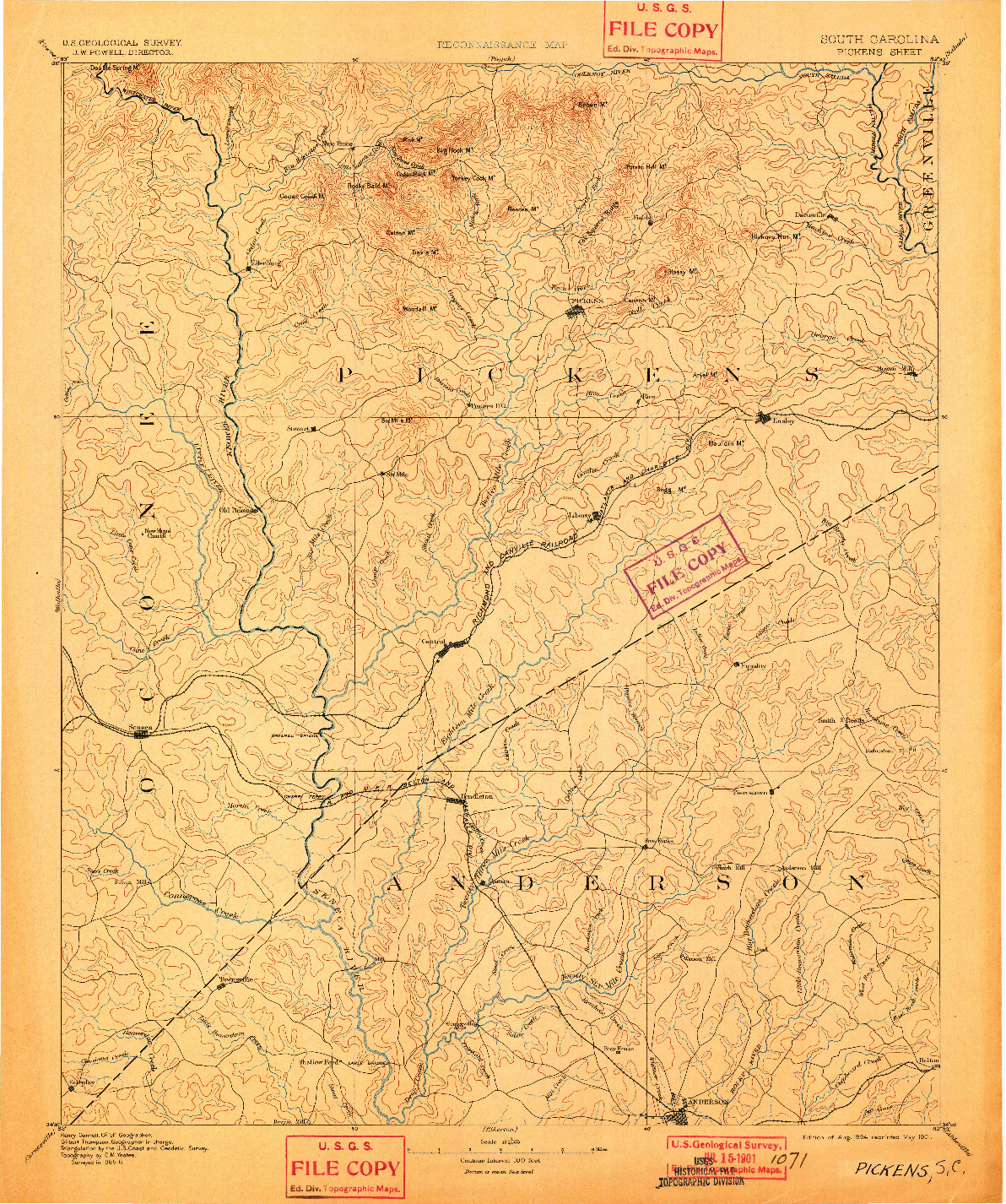 USGS 1:125000-SCALE QUADRANGLE FOR PICKENS, SC 1894