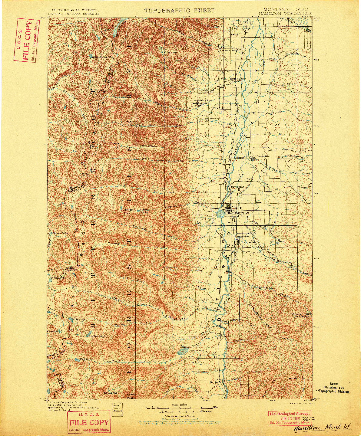 USGS 1:125000-SCALE QUADRANGLE FOR HAMILTON, MT 1901