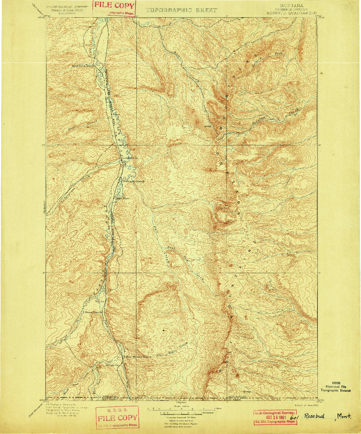 USGS 1:125000-SCALE QUADRANGLE FOR ROSEBUD, MT 1901