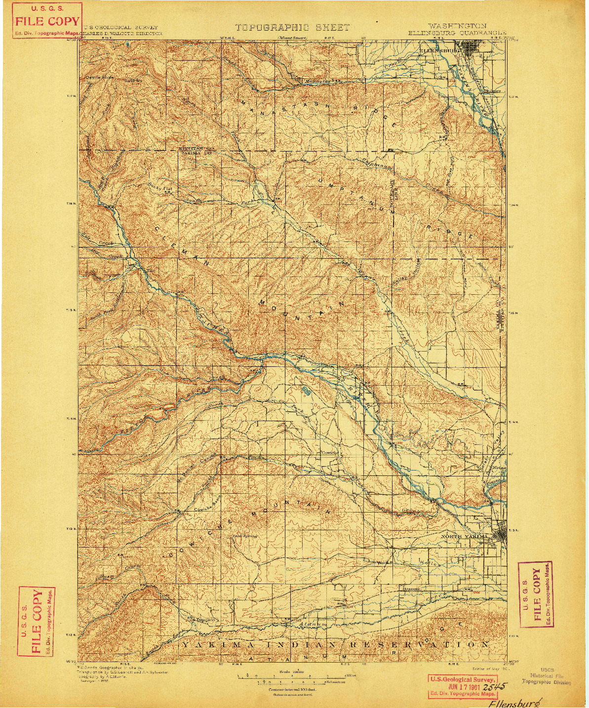USGS 1:125000-SCALE QUADRANGLE FOR ELLENSBURG, WA 1901