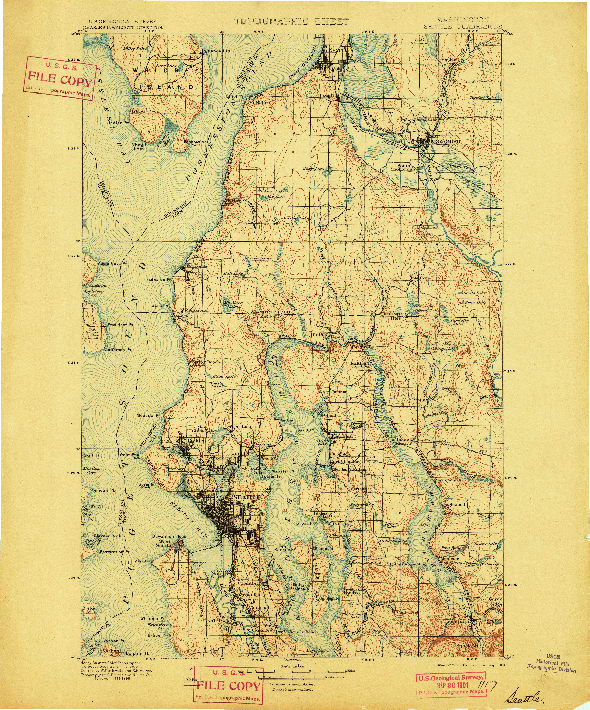 USGS 1:125000-SCALE QUADRANGLE FOR SEATTLE, WA 1897