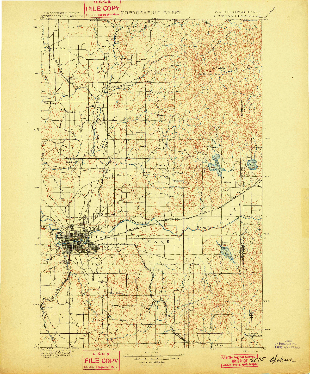 USGS 1:125000-SCALE QUADRANGLE FOR SPOKANE, WA 1901