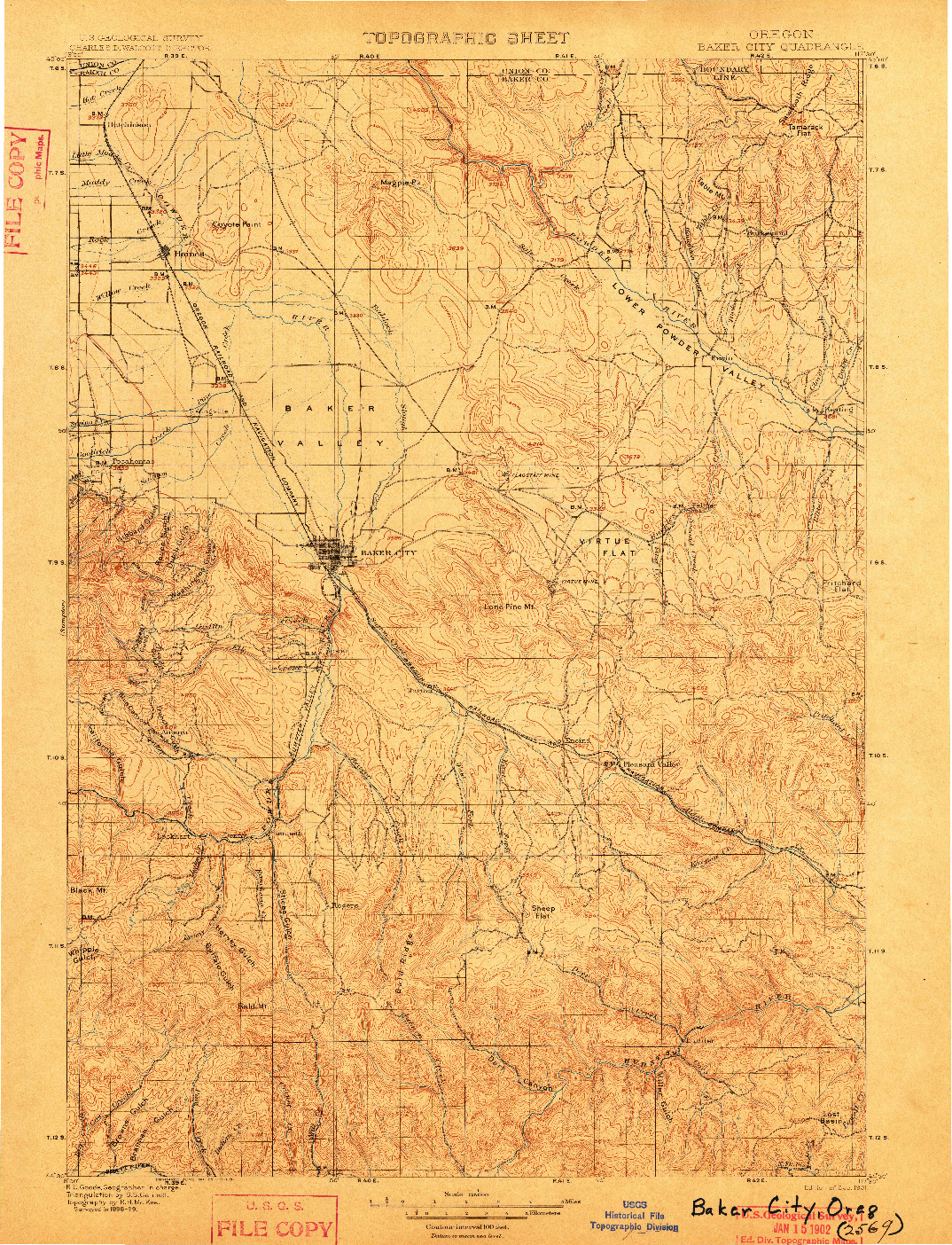 USGS 1:125000-SCALE QUADRANGLE FOR BAKER CITY, OR 1901