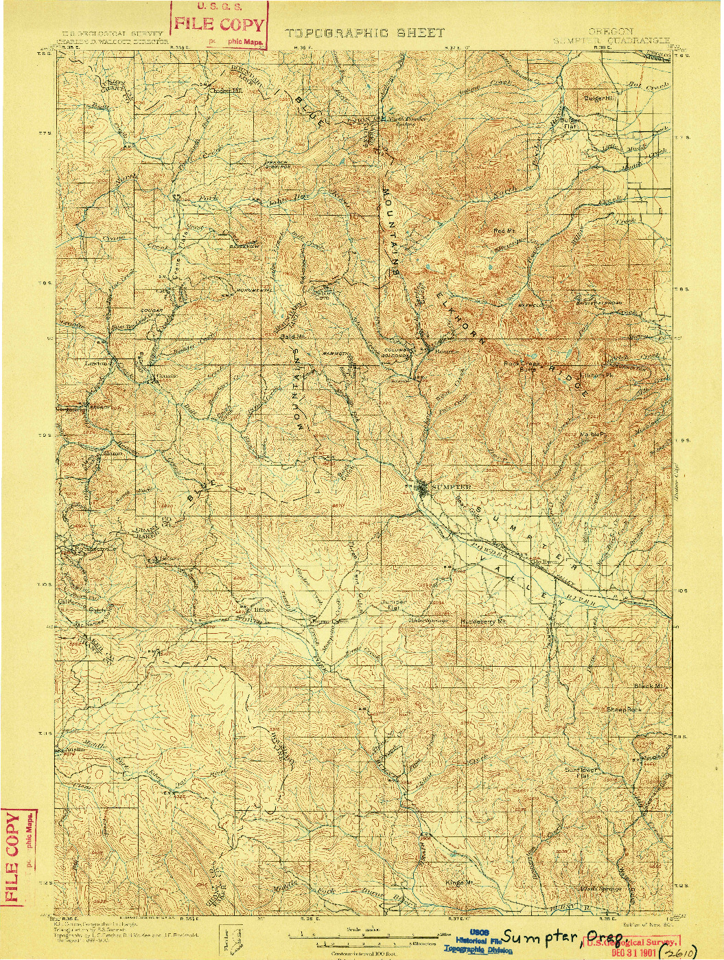 USGS 1:125000-SCALE QUADRANGLE FOR SUMPTER, OR 1901