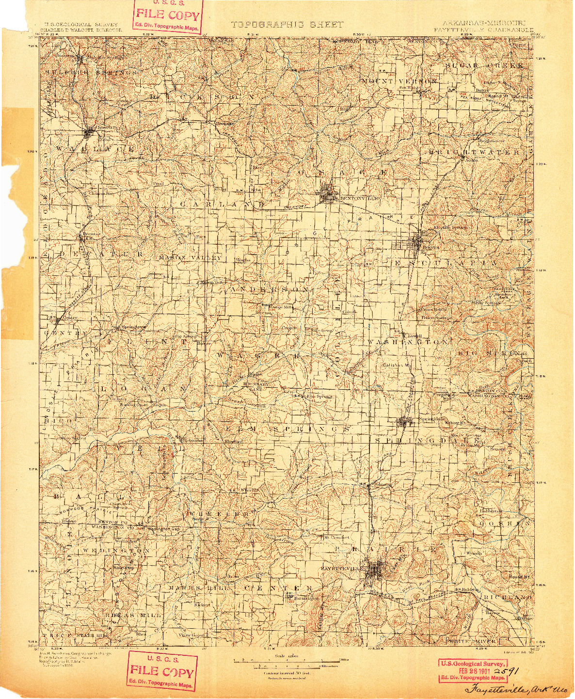 USGS 1:125000-SCALE QUADRANGLE FOR FAYETTEVILLE, AR 1901