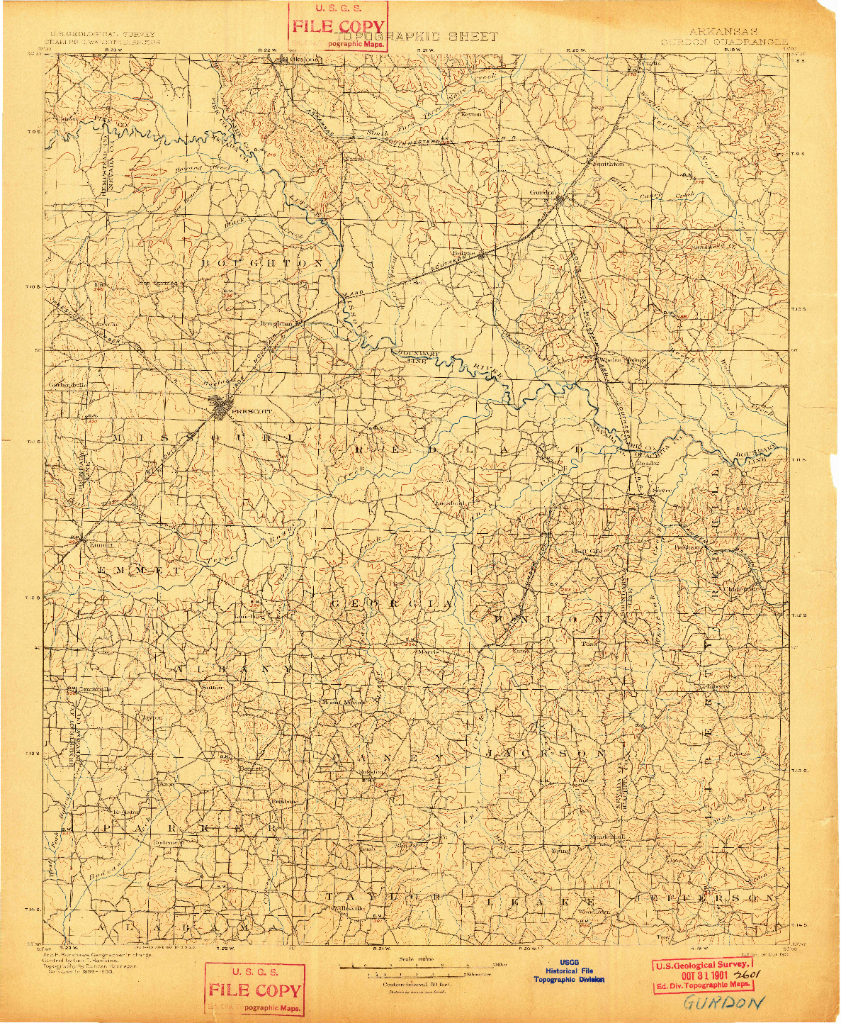 USGS 1:125000-SCALE QUADRANGLE FOR GURDON, AR 1901