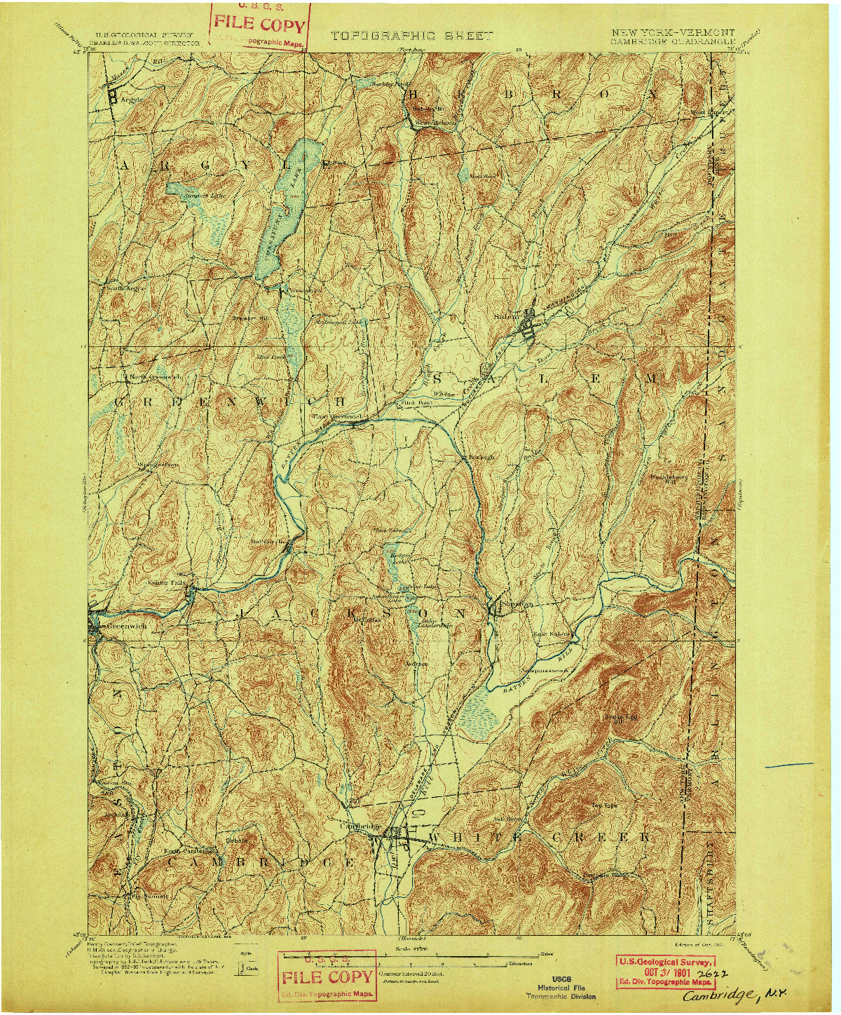 USGS 1:62500-SCALE QUADRANGLE FOR CAMBRIDGE, NY 1901