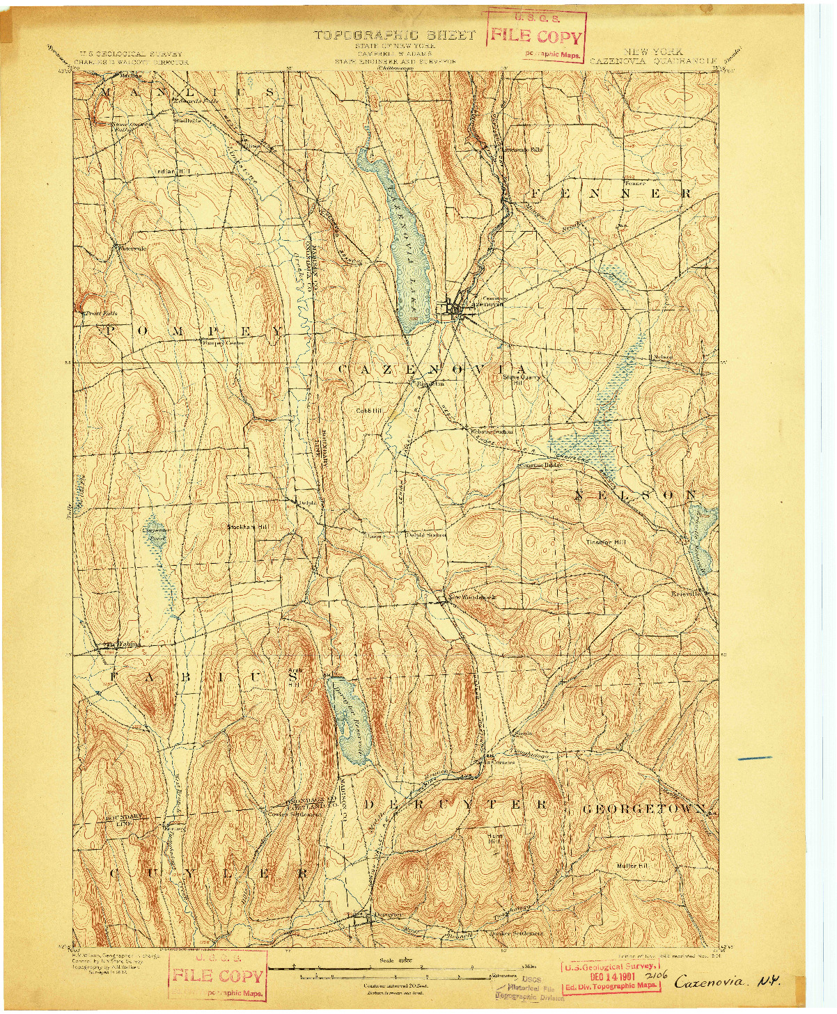 USGS 1:62500-SCALE QUADRANGLE FOR CAZENOVIA, NY 1899