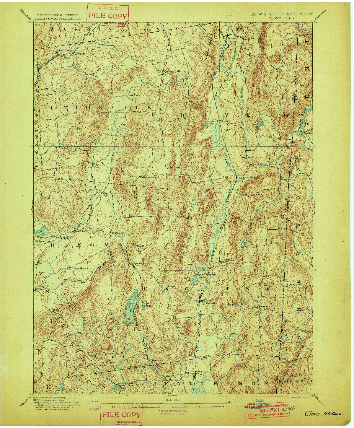 USGS 1:62500-SCALE QUADRANGLE FOR CLOVE, NY 1901