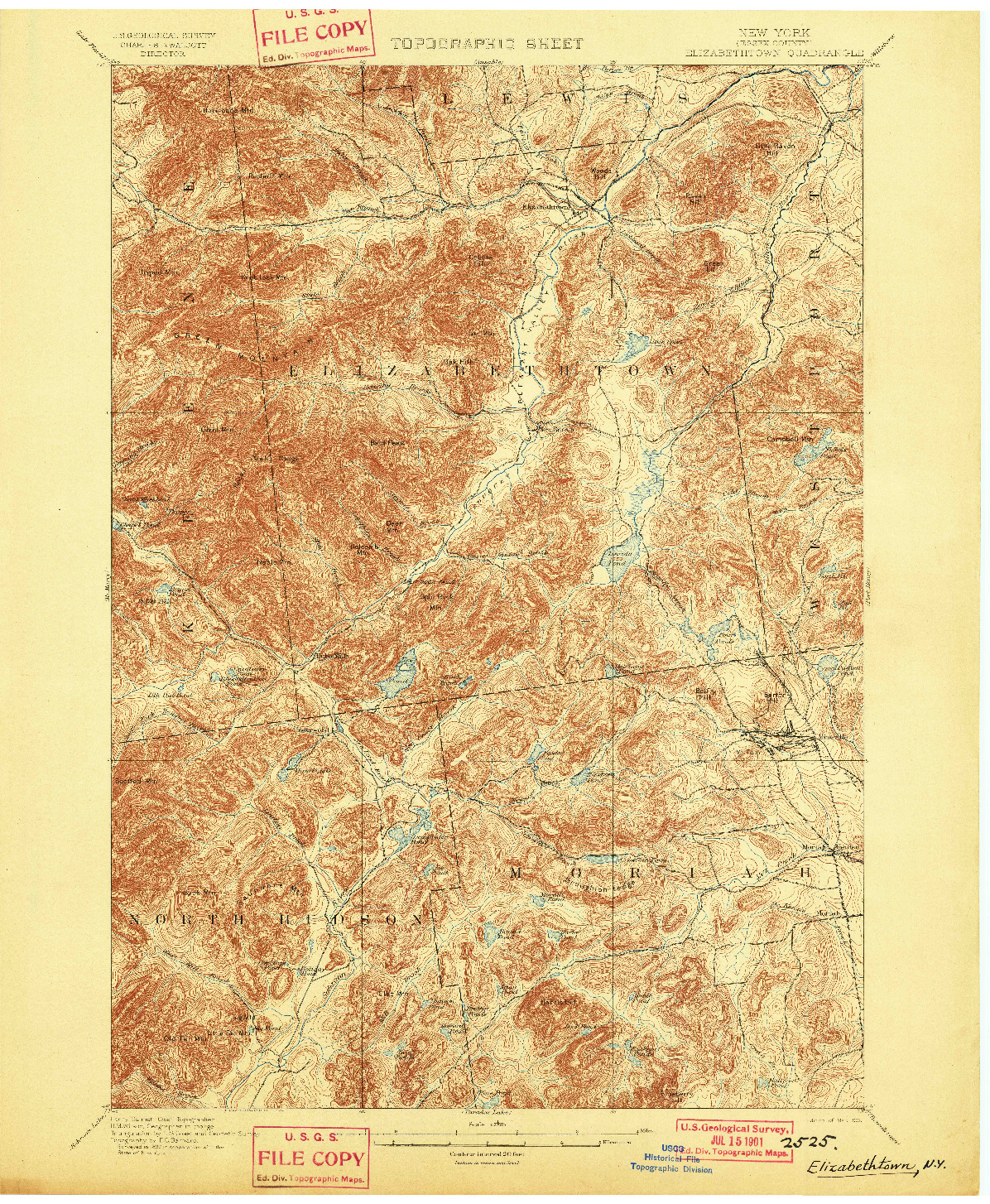 USGS 1:62500-SCALE QUADRANGLE FOR ELIZABETHTOWN, NY 1901