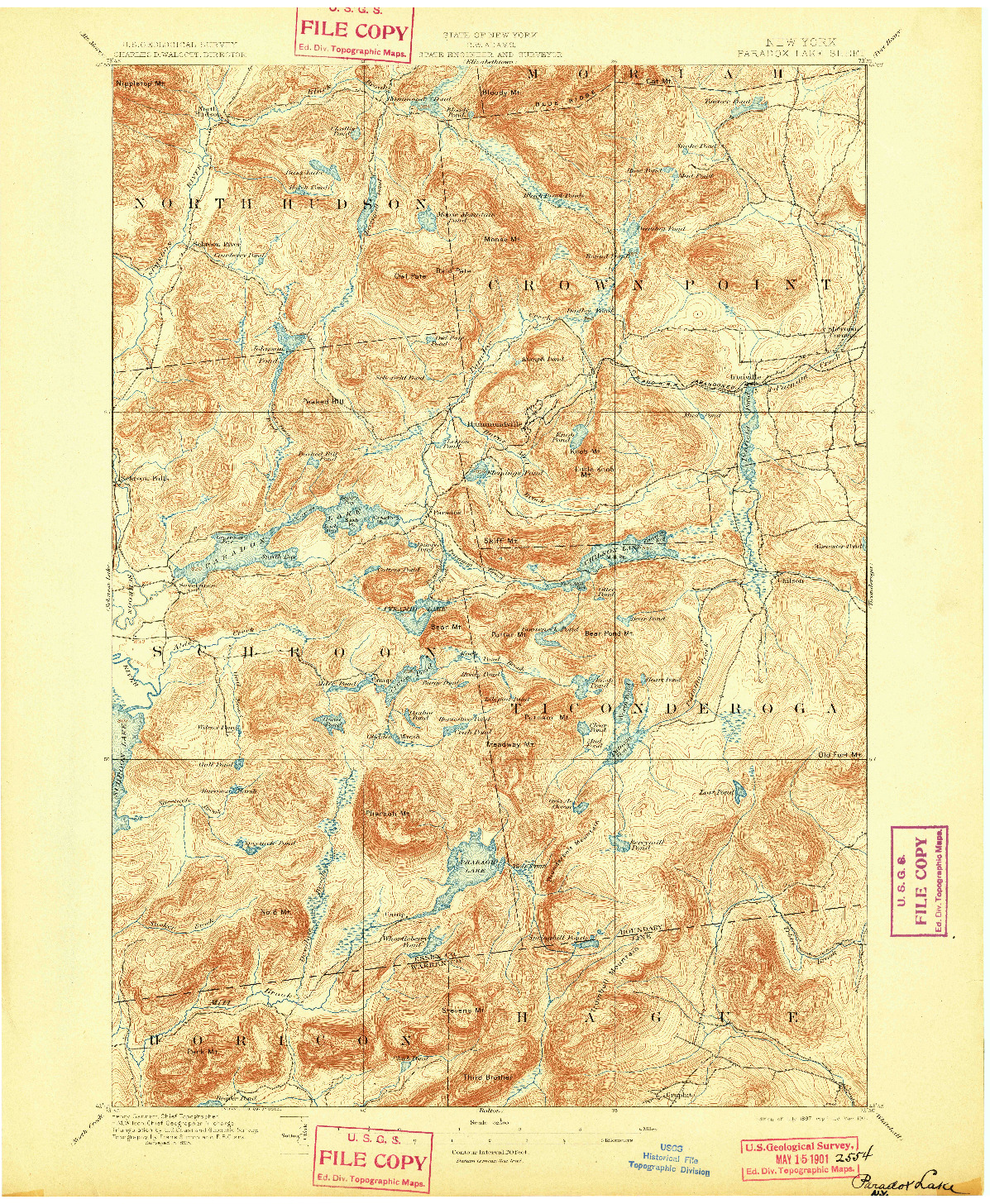 USGS 1:62500-SCALE QUADRANGLE FOR PARADOX LAKE, NY 1897