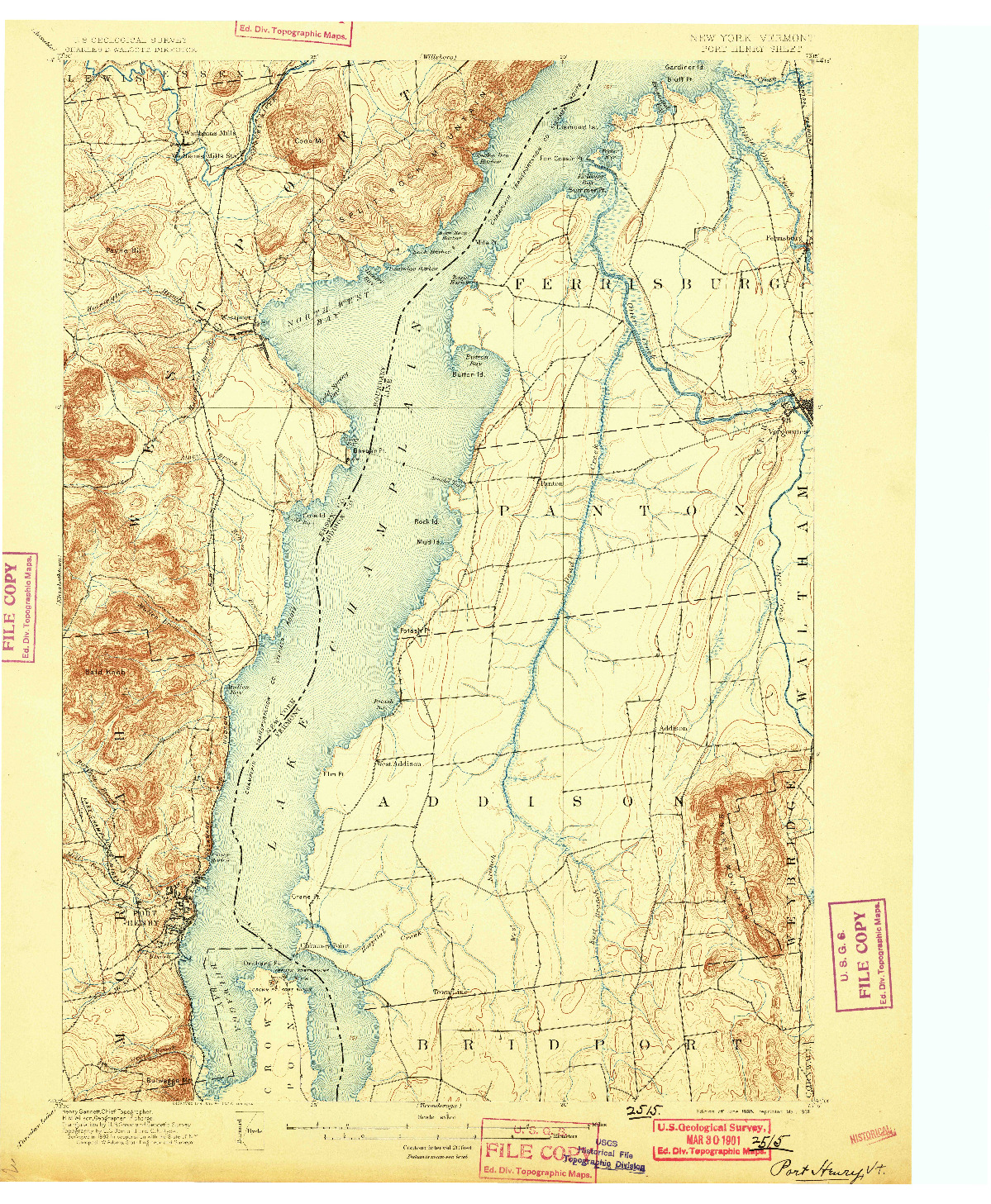 USGS 1:62500-SCALE QUADRANGLE FOR PORT HENRY, NY 1898