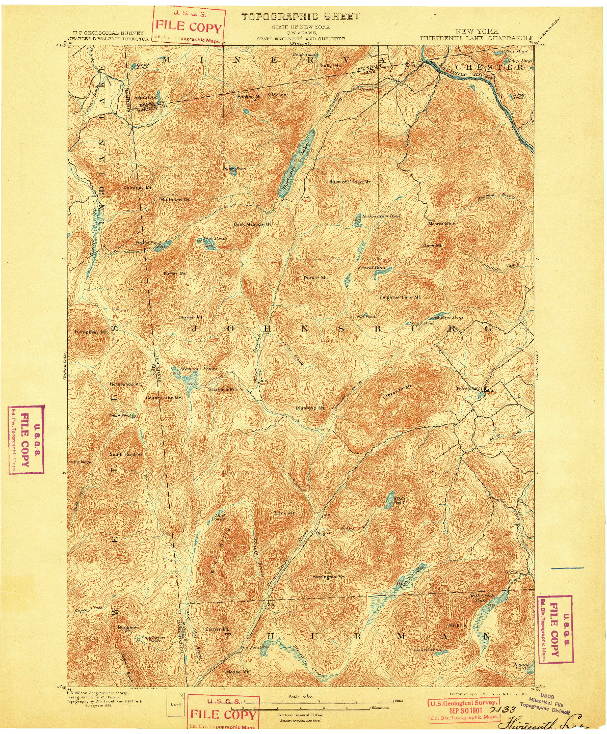 USGS 1:62500-SCALE QUADRANGLE FOR THIRTEENTH LAKE, NY 1898