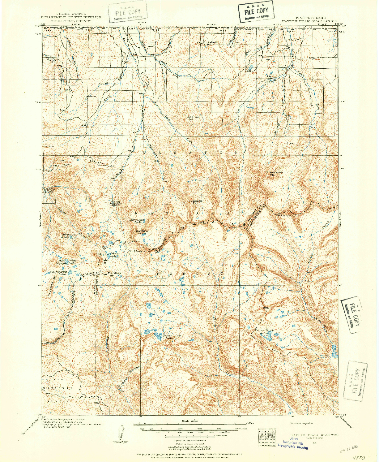 USGS 1:125000-SCALE QUADRANGLE FOR HAYDEN PEAK, UT 1901