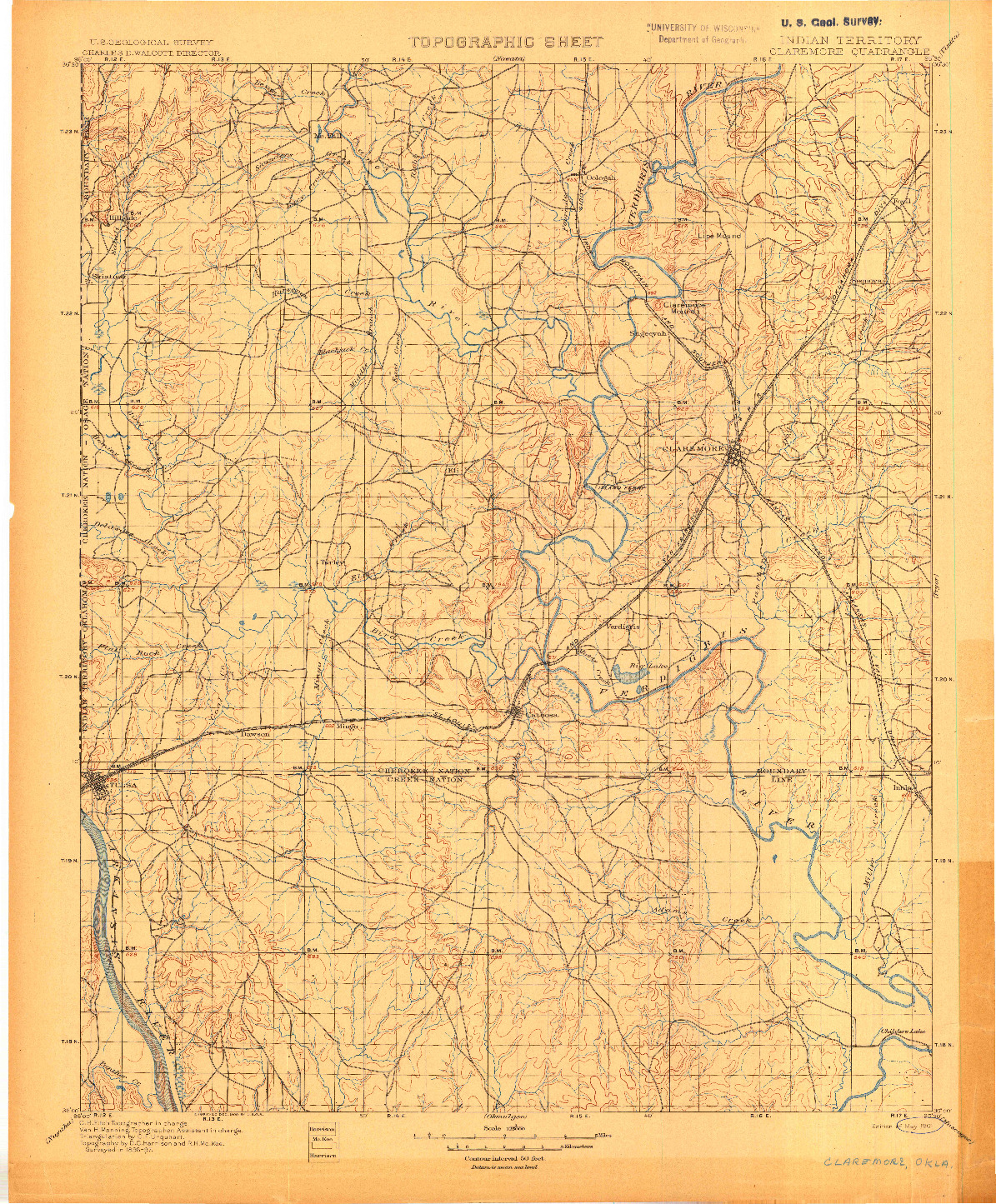 USGS 1:125000-SCALE QUADRANGLE FOR CLAREMORE, IT 1901