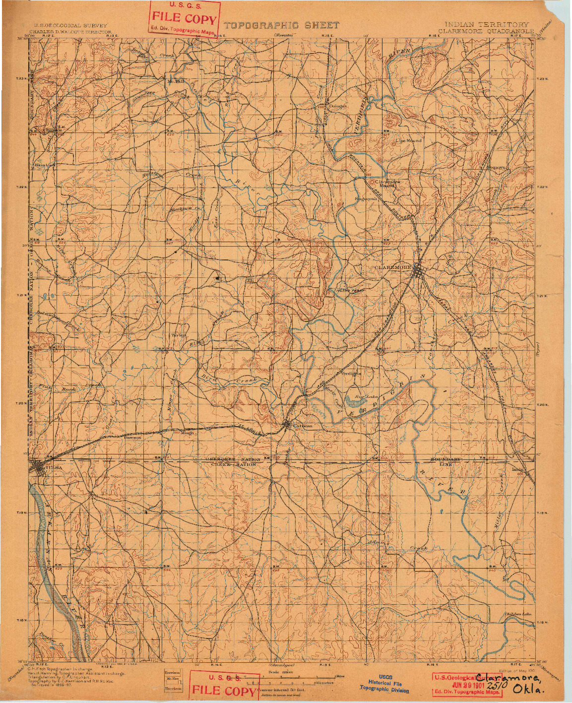 USGS 1:125000-SCALE QUADRANGLE FOR CLAREMORE, OK 1901