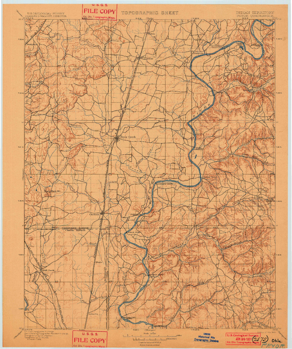 USGS 1:125000-SCALE QUADRANGLE FOR PRYOR, OK 1901