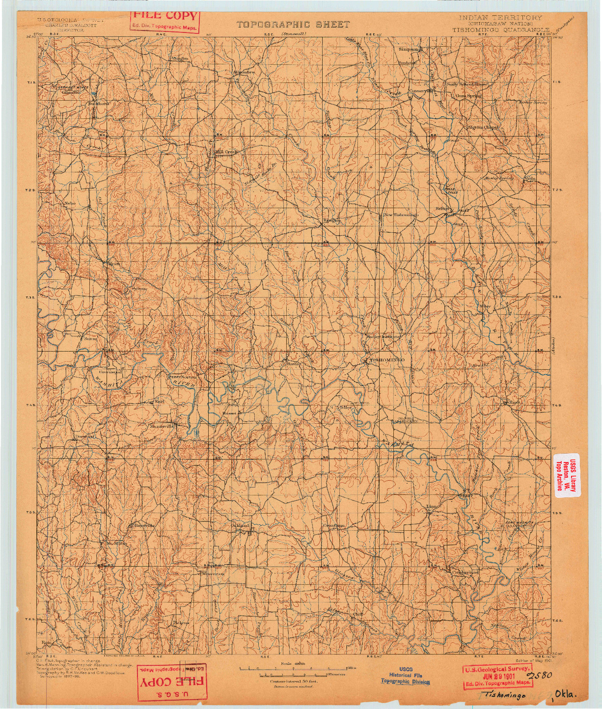 USGS 1:125000-SCALE QUADRANGLE FOR TISHOMINGO, OK 1901