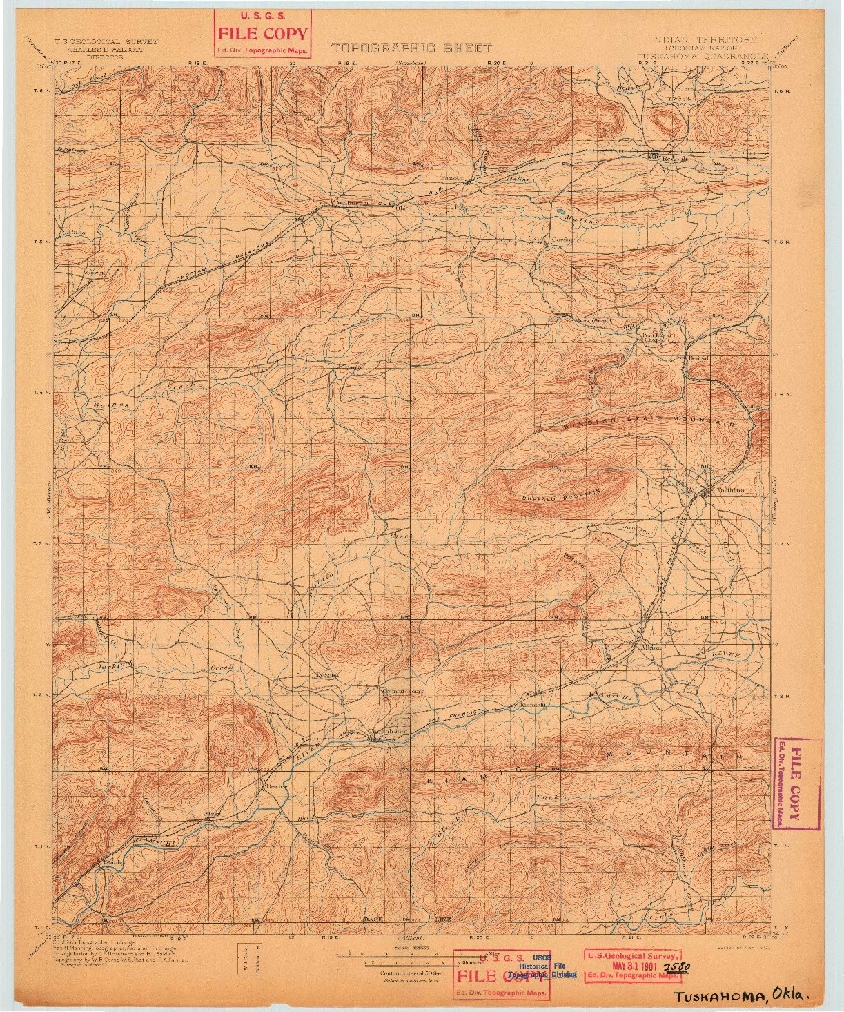 USGS 1:125000-SCALE QUADRANGLE FOR TUSKAHOMA, OK 1901