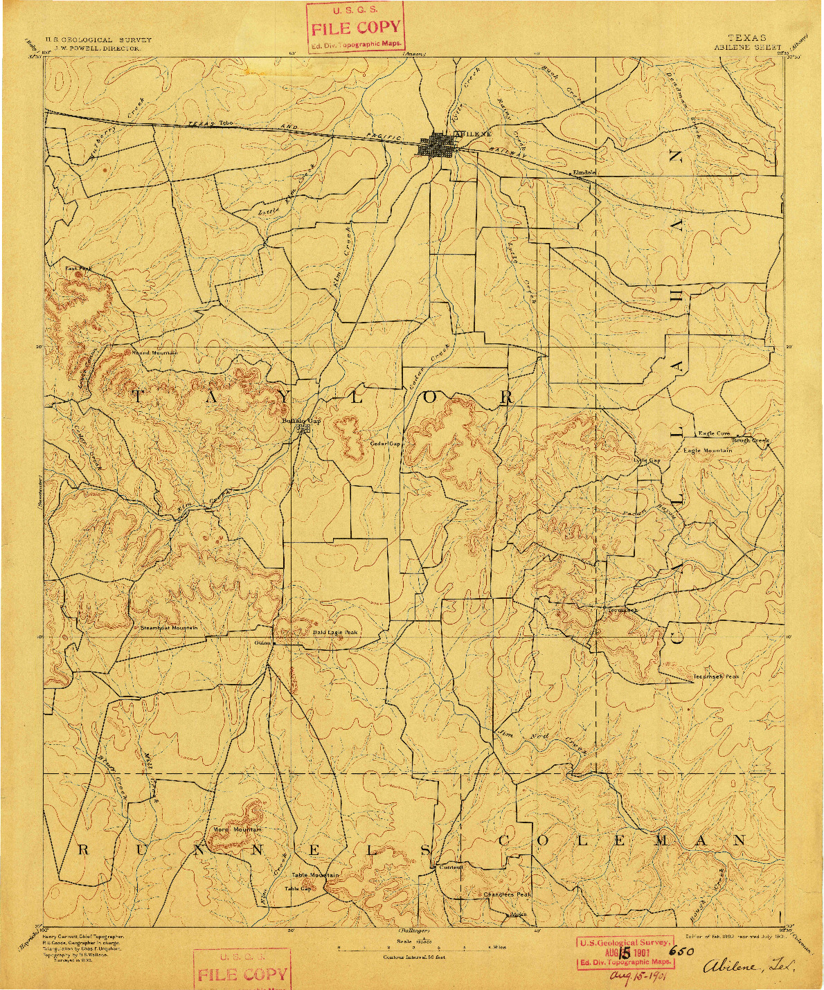USGS 1:125000-SCALE QUADRANGLE FOR ABILENE, TX 1892