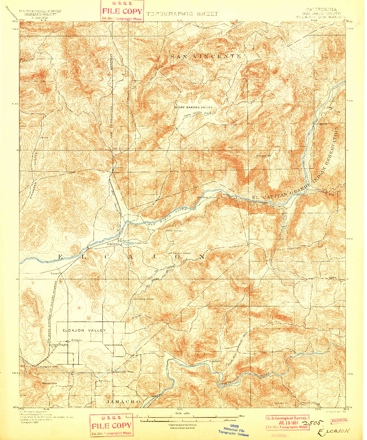 USGS 1:62500-SCALE QUADRANGLE FOR ELCAJON, CA 1901
