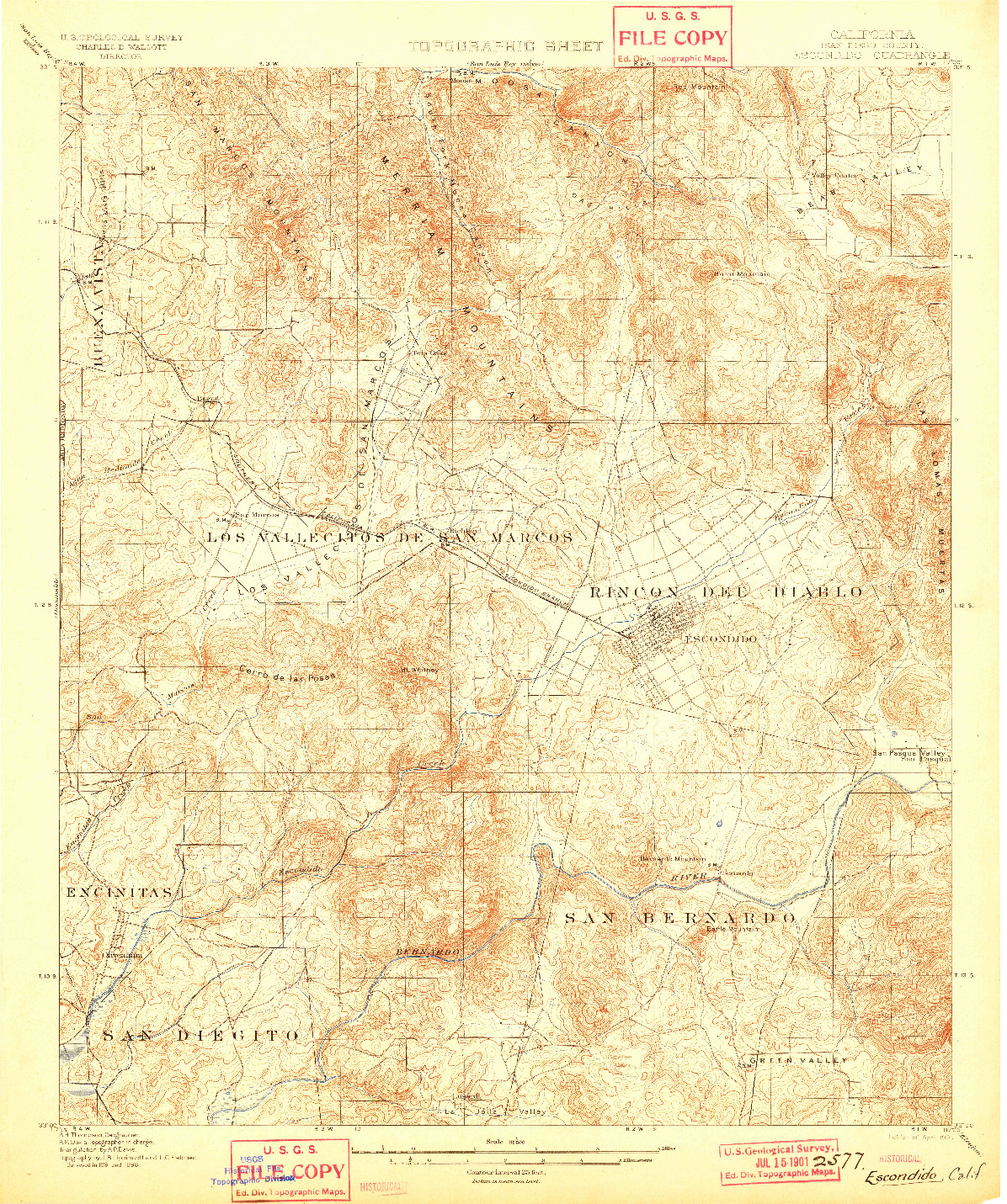 USGS 1:62500-SCALE QUADRANGLE FOR ESCONDIDO, CA 1901