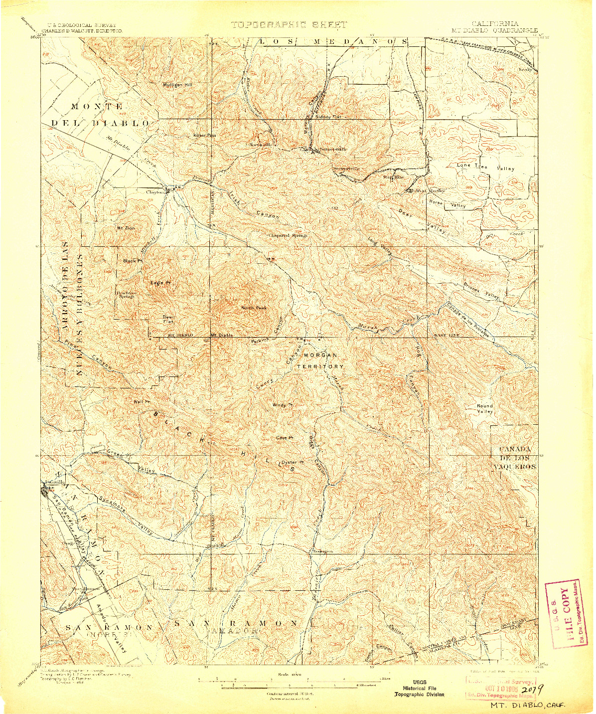 USGS 1:62500-SCALE QUADRANGLE FOR MT. DIABLO, CA 1898