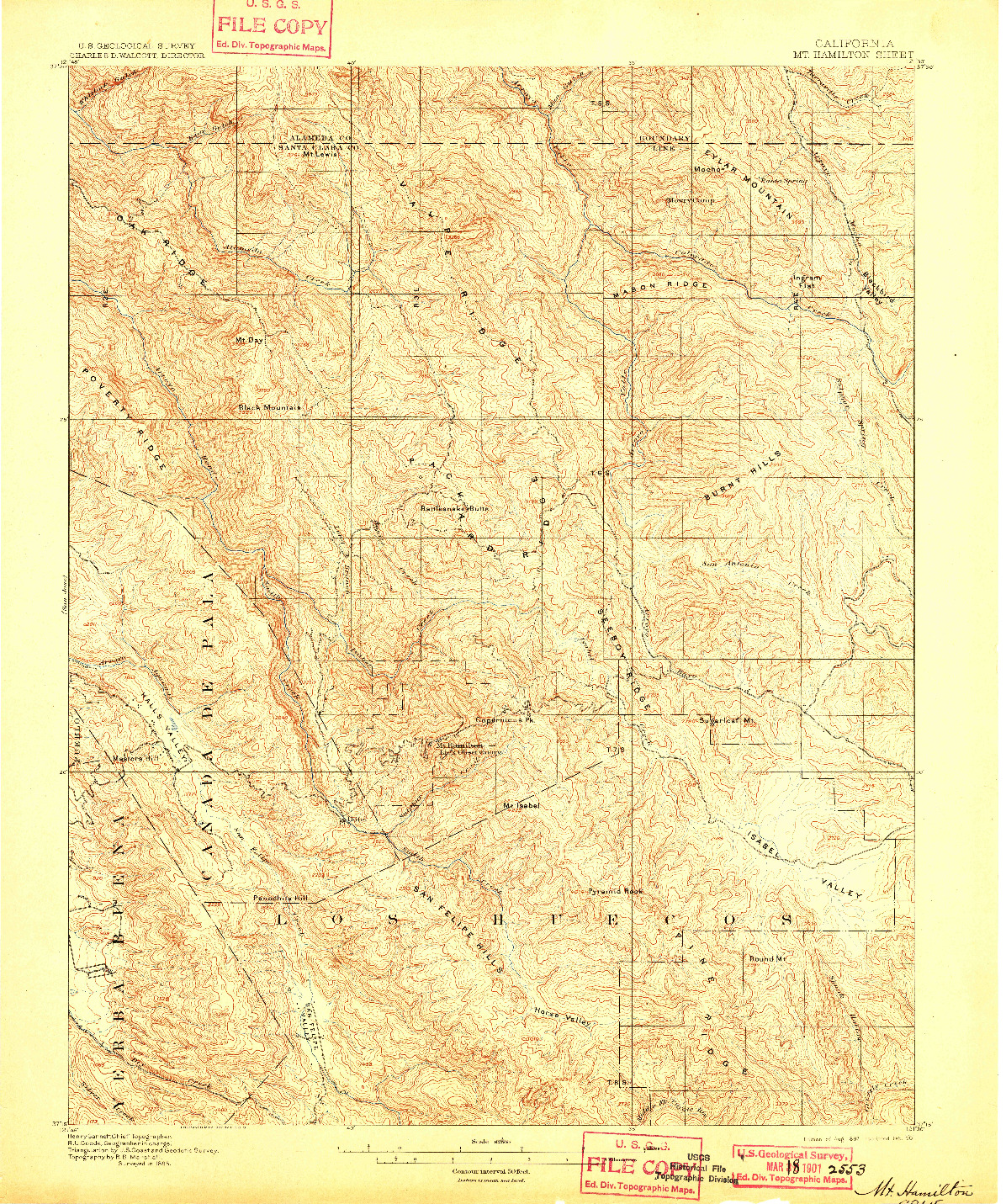 USGS 1:62500-SCALE QUADRANGLE FOR MT. HAMILTON, CA 1897