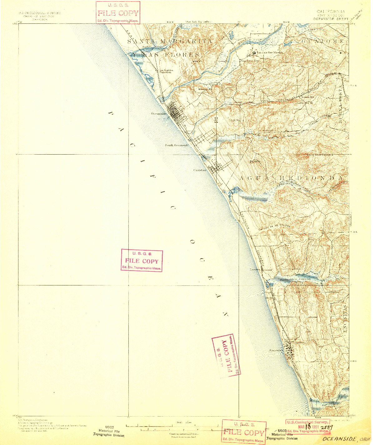 USGS 1:62500-SCALE QUADRANGLE FOR OCEANSIDE, CA 1901