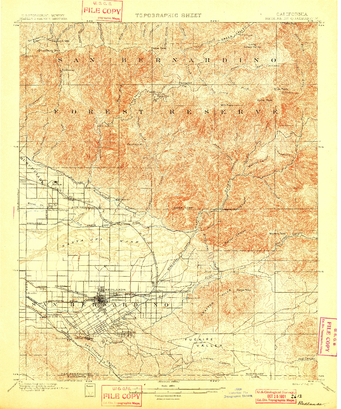 USGS 1:62500-SCALE QUADRANGLE FOR REDLANDS, CA 1901