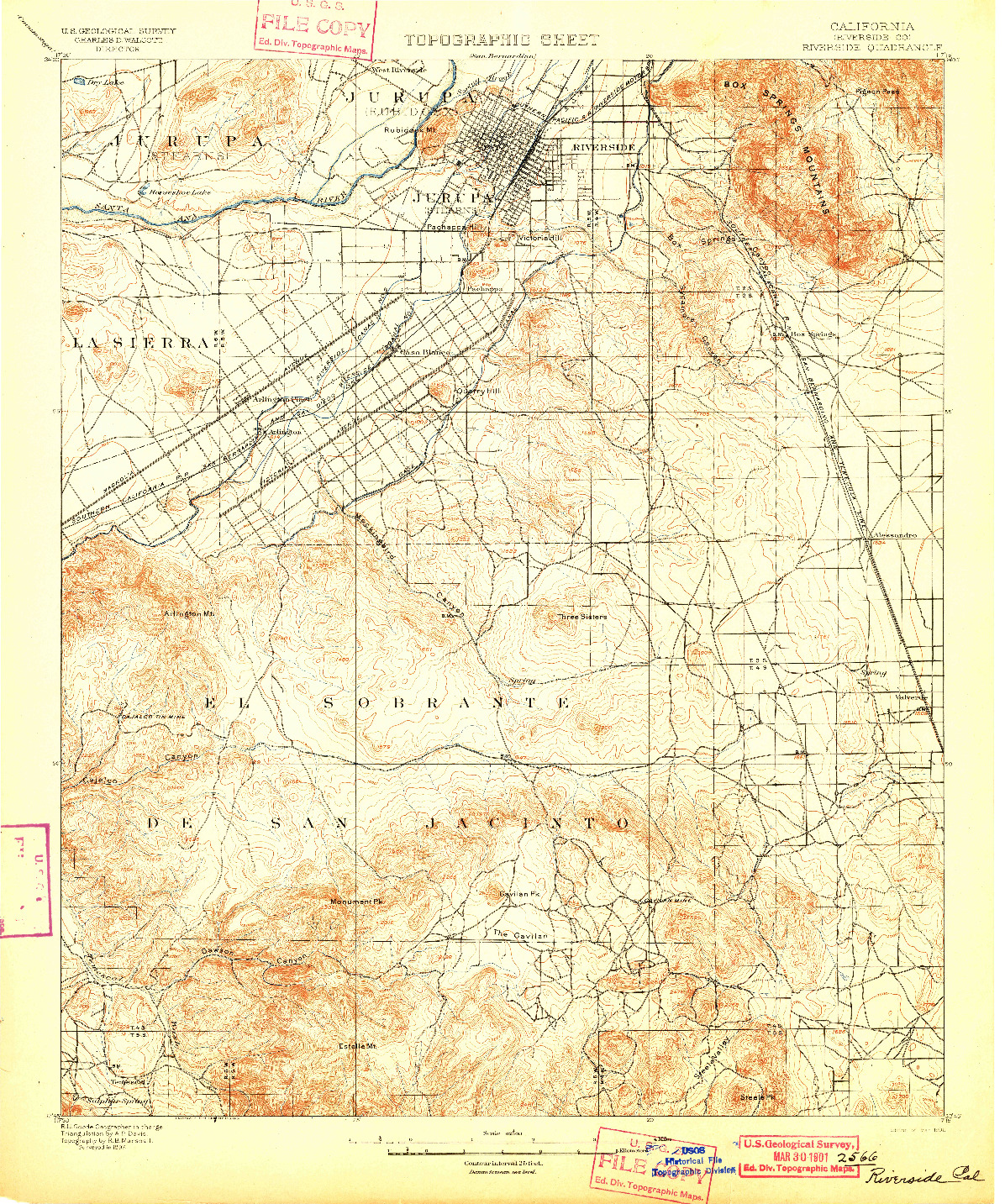 USGS 1:62500-SCALE QUADRANGLE FOR RIVERSIDE, CA 1901