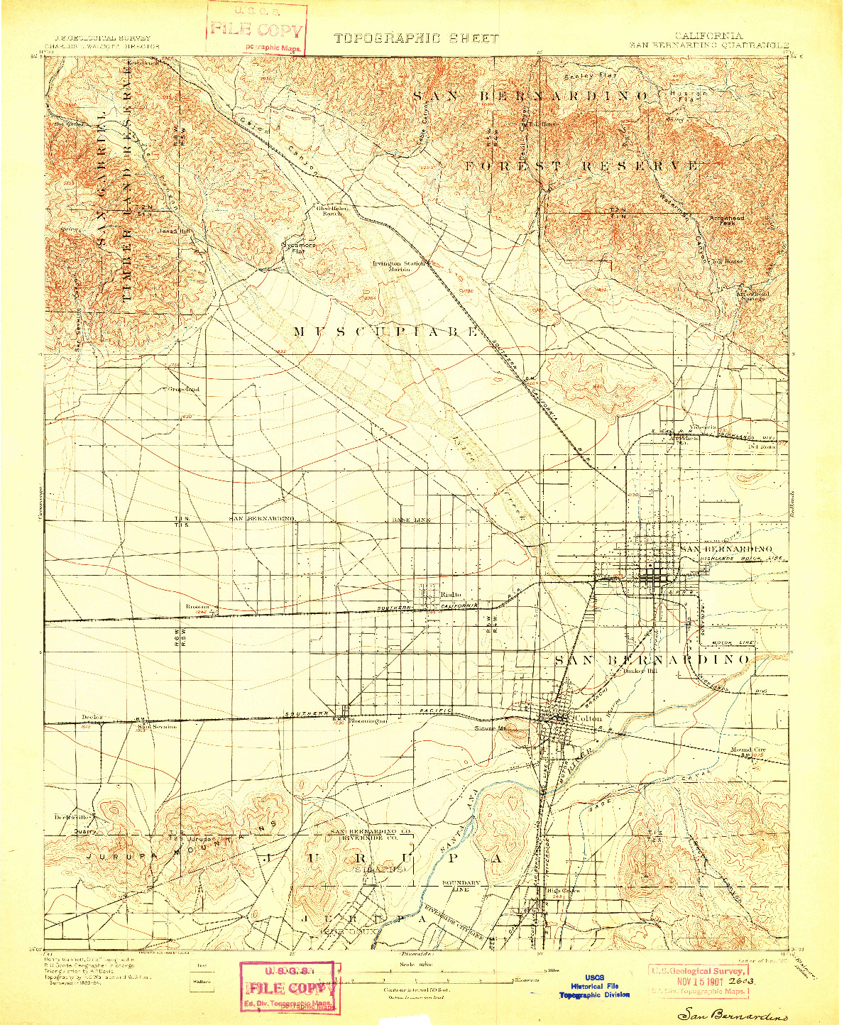 USGS 1:62500-SCALE QUADRANGLE FOR SAN BERNARDINO, CA 1901