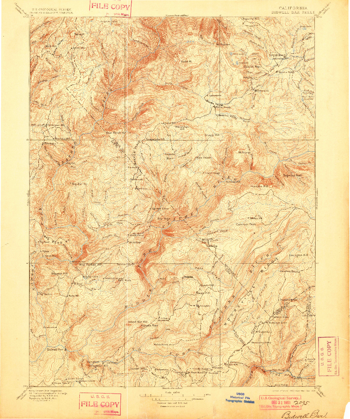 USGS 1:125000-SCALE QUADRANGLE FOR BIDWELL BAR, CA 1897