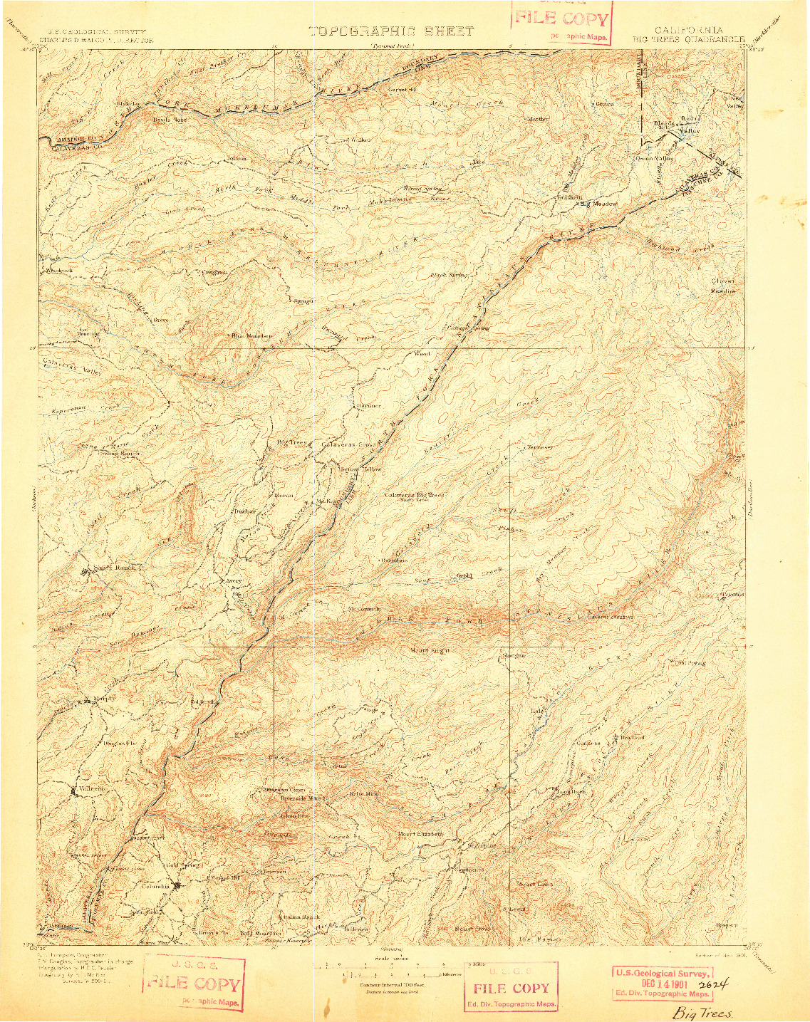 USGS 1:125000-SCALE QUADRANGLE FOR BIG TREES, CA 1901