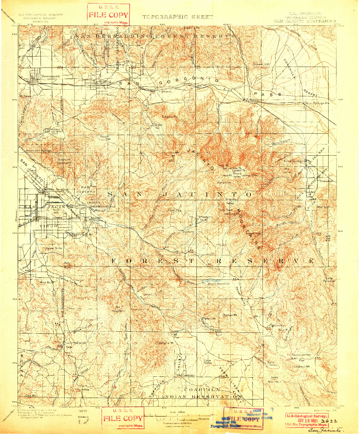 USGS 1:125000-SCALE QUADRANGLE FOR SAN JACINTO, CA 1901