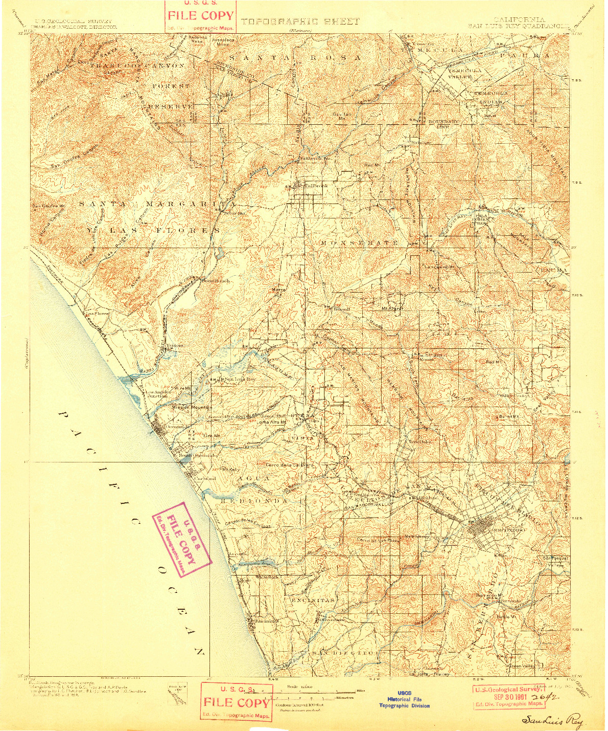 USGS 1:125000-SCALE QUADRANGLE FOR SAN LUIS REY, CA 1901