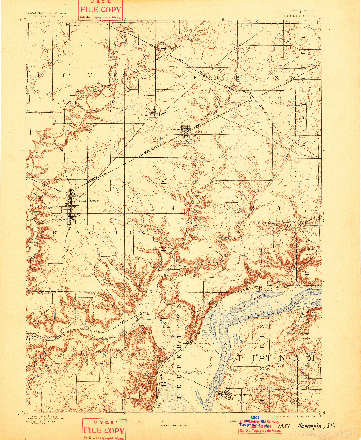 USGS 1:62500-SCALE QUADRANGLE FOR HENNEPIN, IL 1893