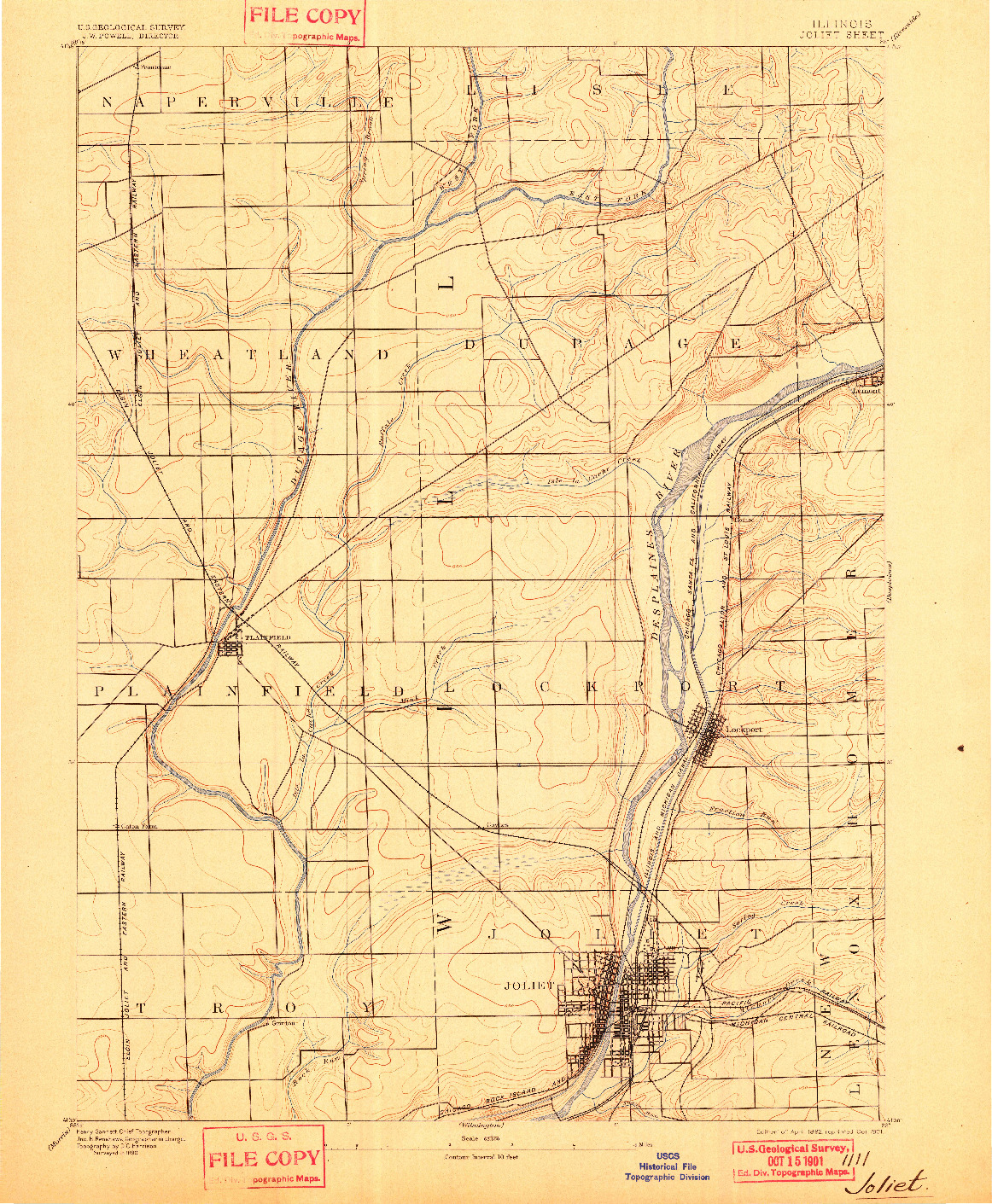 USGS 1:62500-SCALE QUADRANGLE FOR JOLIET, IL 1892