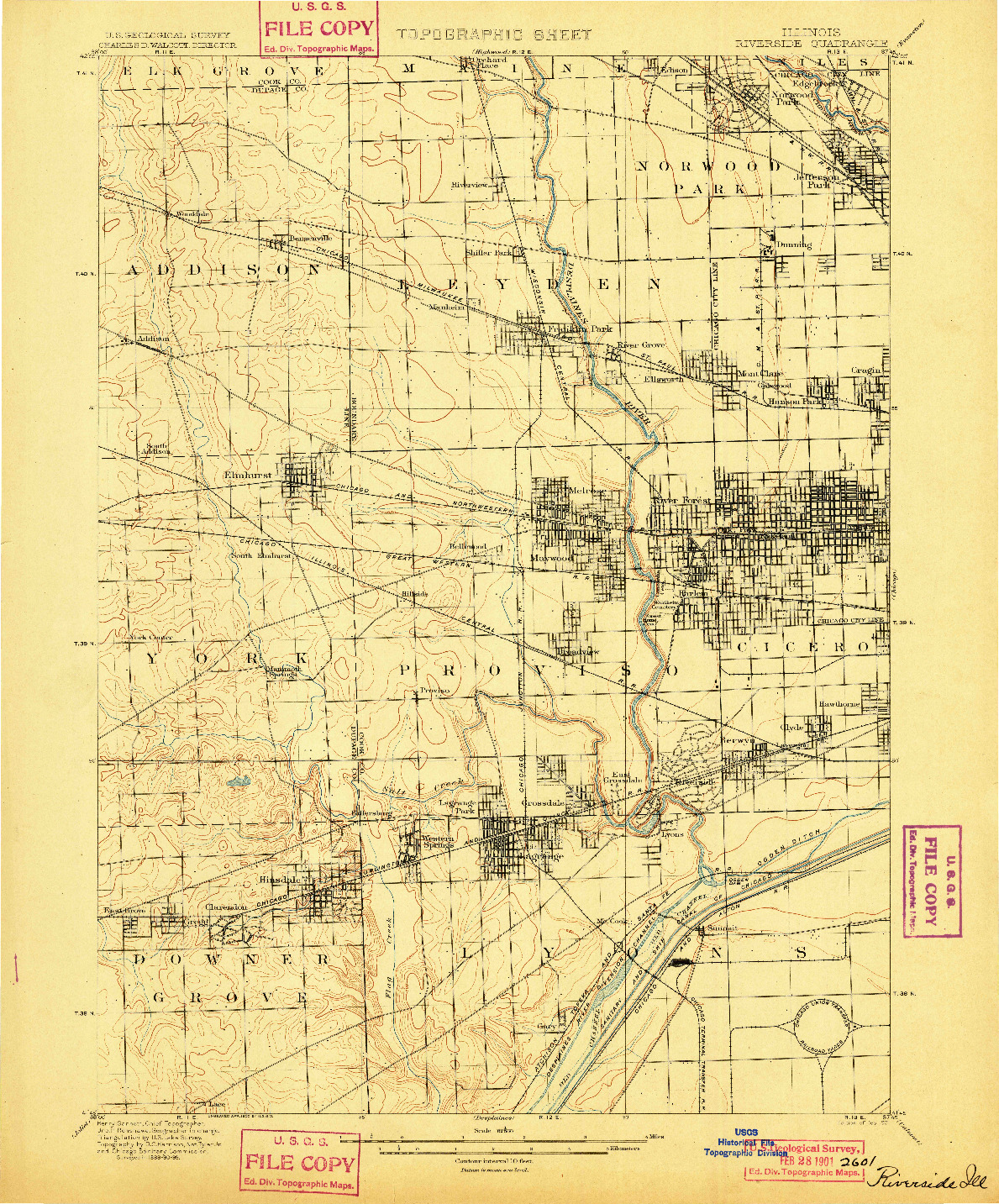 USGS 1:62500-SCALE QUADRANGLE FOR RIVERSIDE, IL 1901