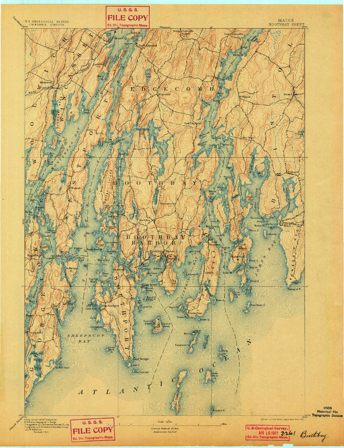 USGS 1:62500-SCALE QUADRANGLE FOR BOOTHBAY, ME 1893