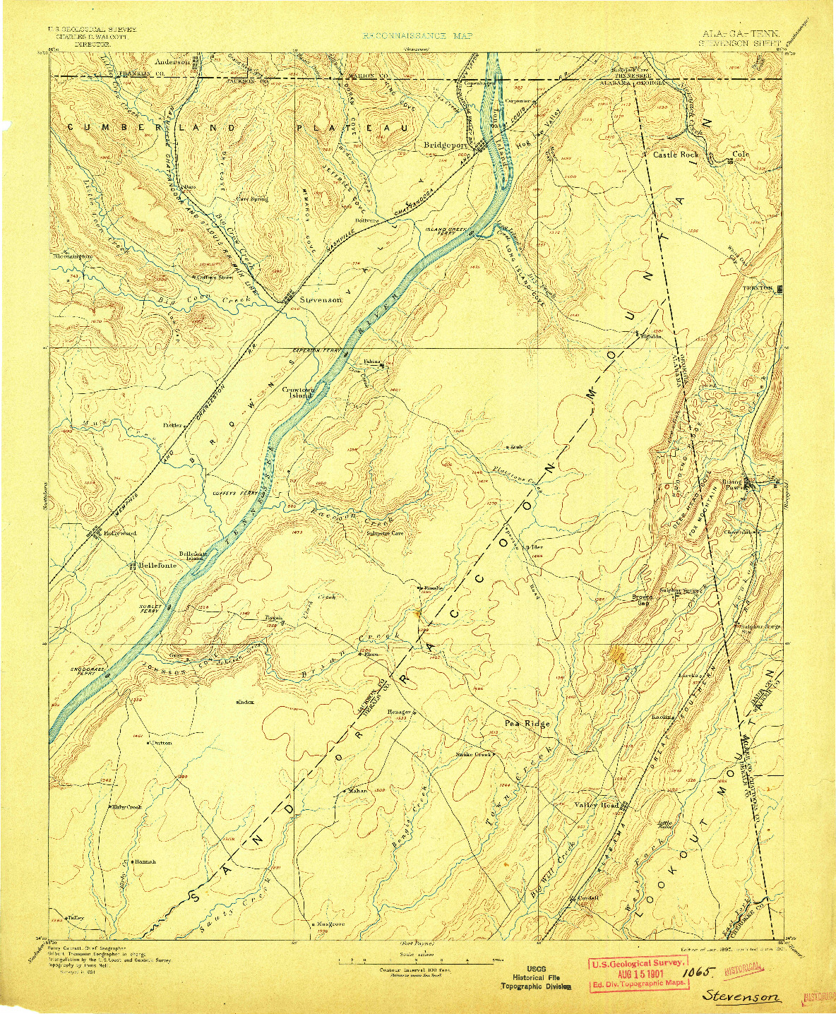 USGS 1:125000-SCALE QUADRANGLE FOR STEVENSON, AL 1895