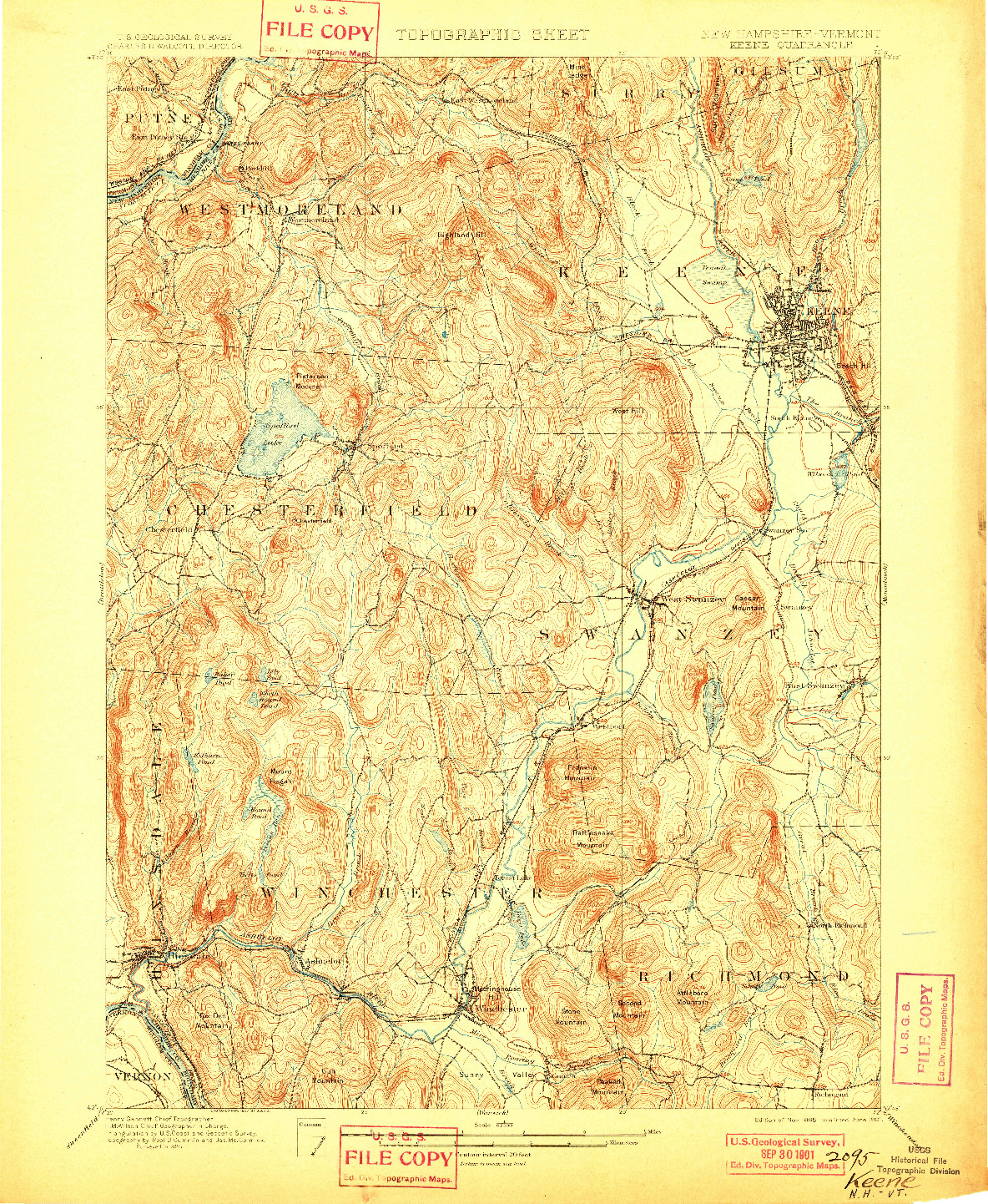 USGS 1:62500-SCALE QUADRANGLE FOR KEENE, NH 1898