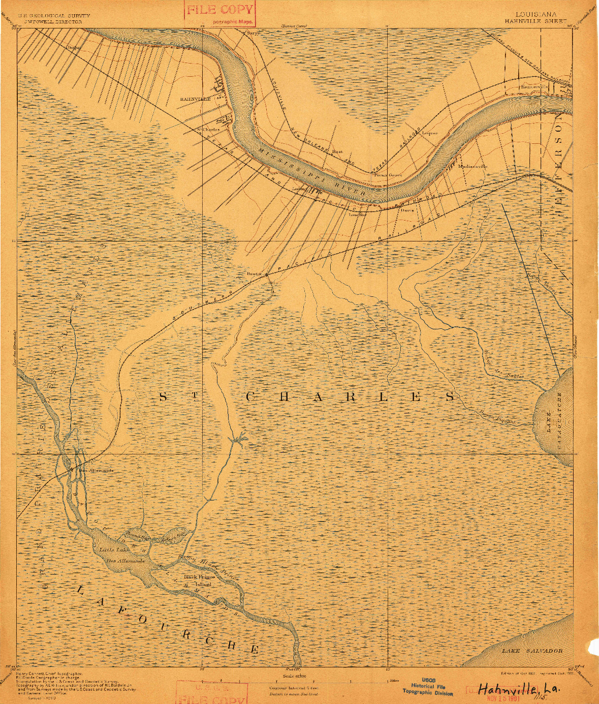 USGS 1:62500-SCALE QUADRANGLE FOR HAHNVILLE, LA 1891