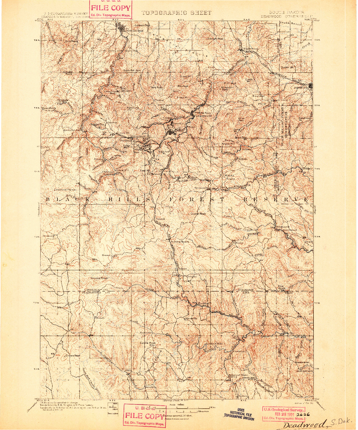 USGS 1:125000-SCALE QUADRANGLE FOR DEADWOOD, SD 1901