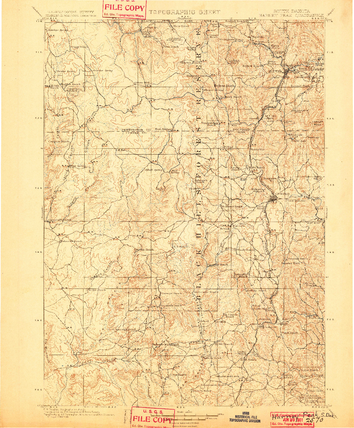 USGS 1:125000-SCALE QUADRANGLE FOR HARNEY PEAK, SD 1901