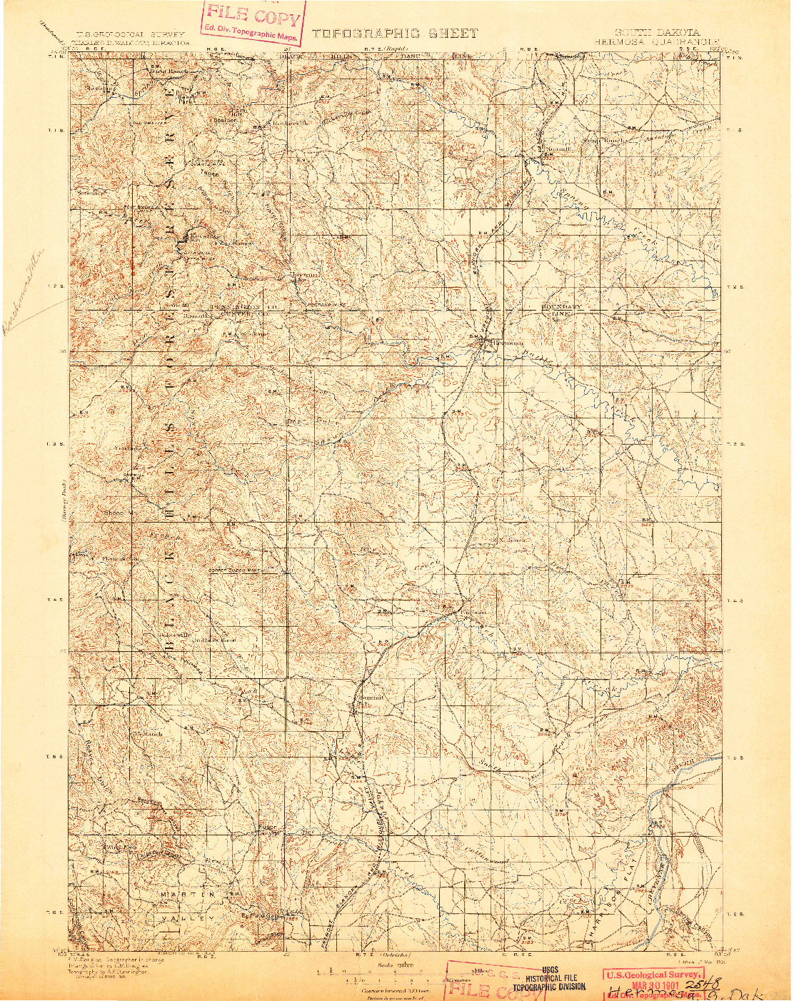 USGS 1:125000-SCALE QUADRANGLE FOR HERMOSA, SD 1901