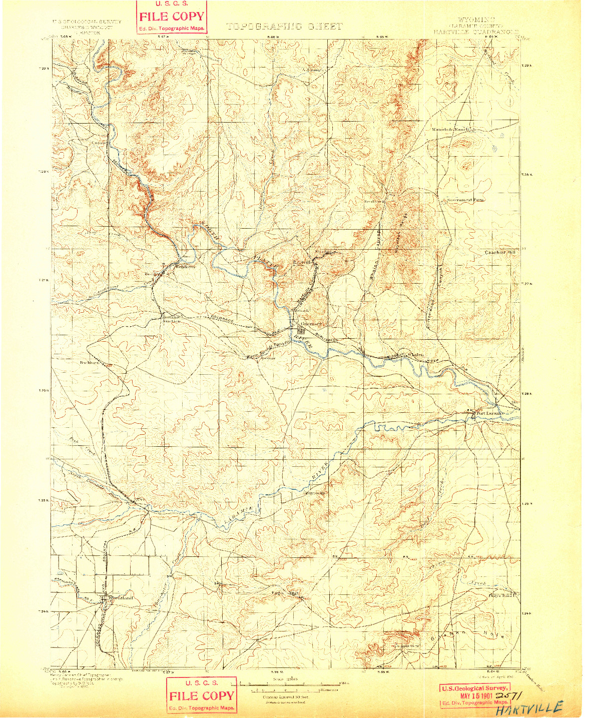 USGS 1:125000-SCALE QUADRANGLE FOR HARTVILLE, WY 1901