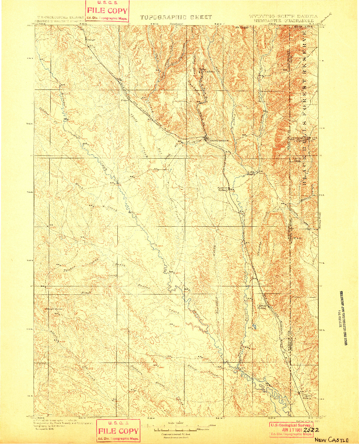 USGS 1:125000-SCALE QUADRANGLE FOR NEWCASTLE, WY 1901