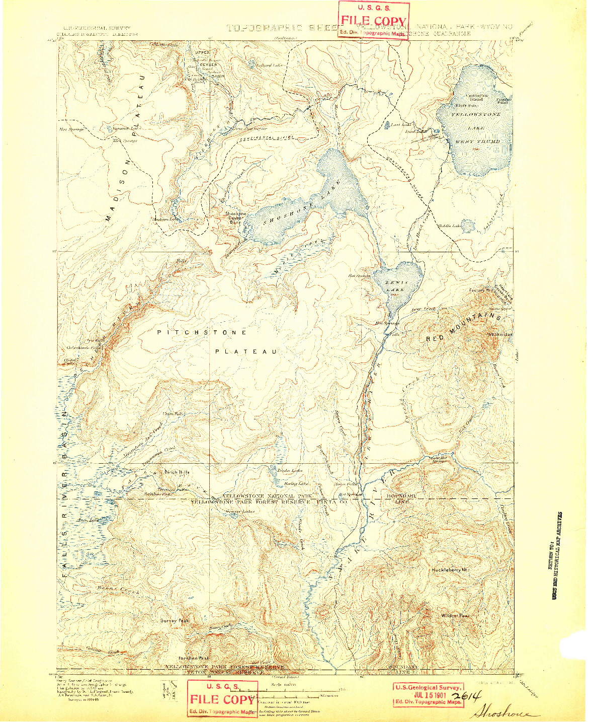 USGS 1:125000-SCALE QUADRANGLE FOR SHOSHONE, WY 1901